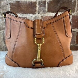 Coach Nutmeg Brown Hampton Leather Hobo Shoulder Bag W/Brass Hardware 11043